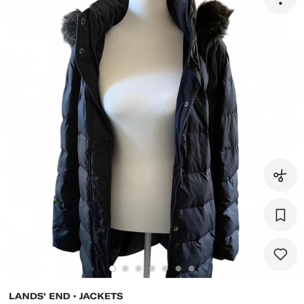 Lands' End Women's Dark Puffer Coat with Fur Trim